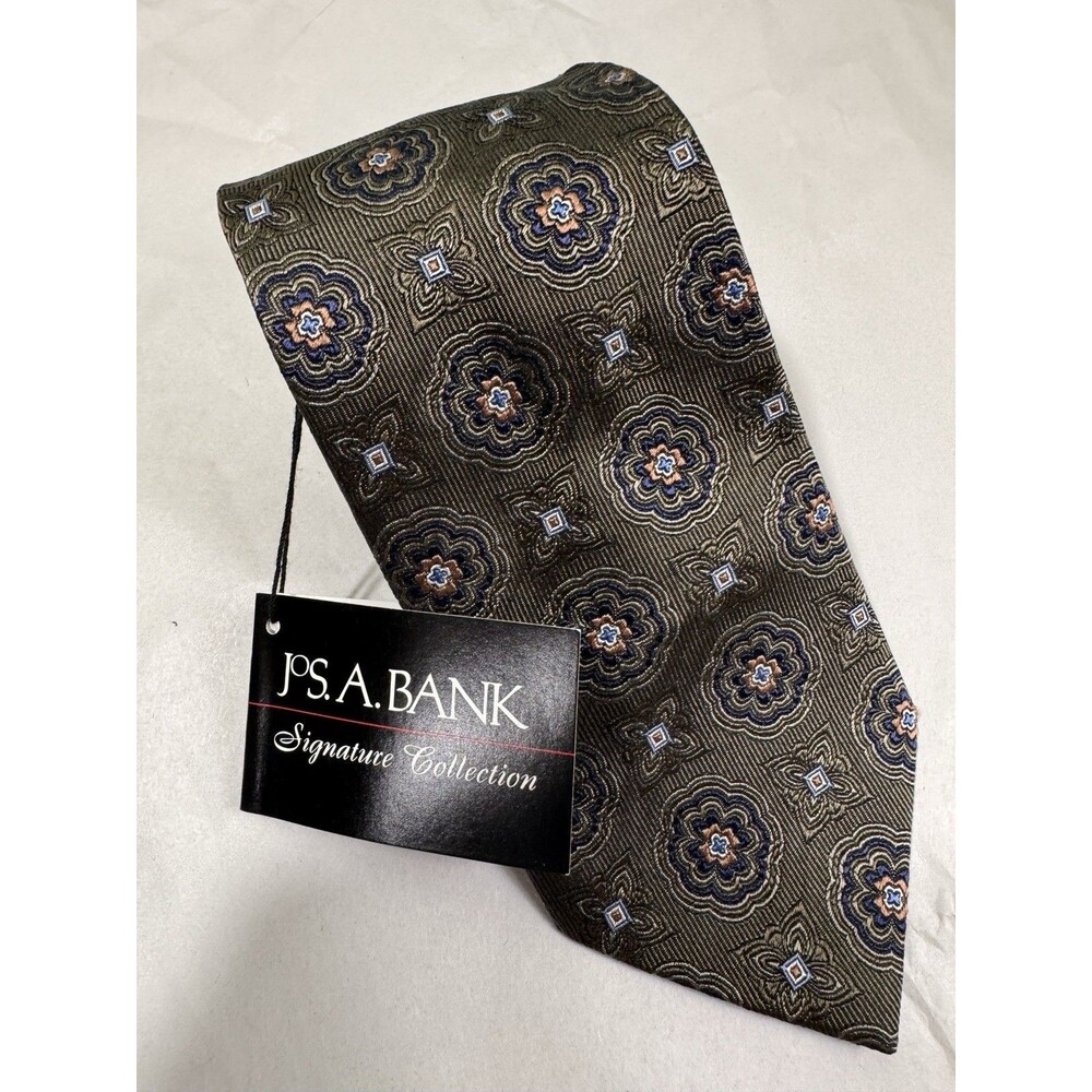 JOS. A. BANK Silk Necktie Men's 3.50" x 59.5" Teal Silver Foulard Signature Tie